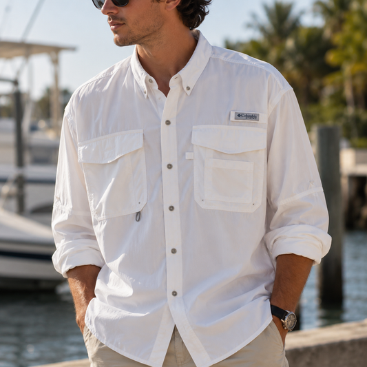 Columbia Camisa PFG Technical Blanco Hombre (XL)