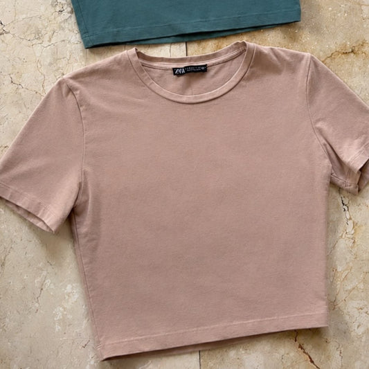 Zara Cropped T-Shirt Beige