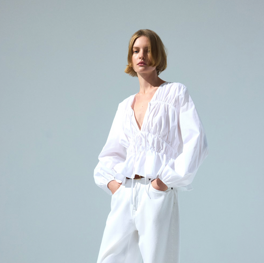 H&M Drawstring Poplin Blouse (L) NUEVA