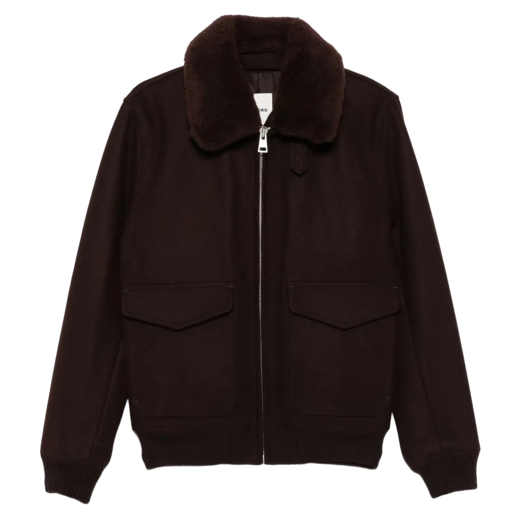 Sandro Men's Brown Faux-shearling Trim Aviator Jacket