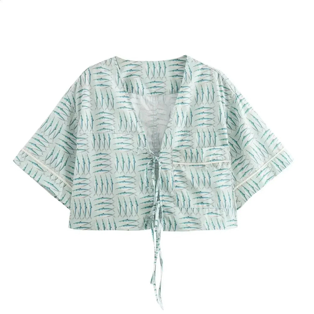 Zara Tie-Up Top de Peces NUEVO