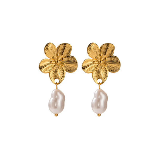 Aretes Dorados Floral/Perla