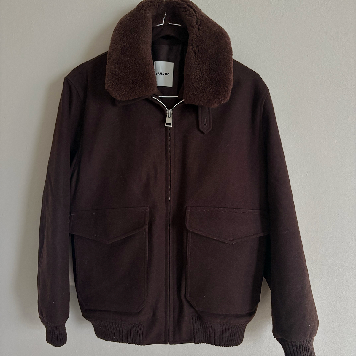 Sandro Men's Brown Faux-shearling Trim Aviator Jacket