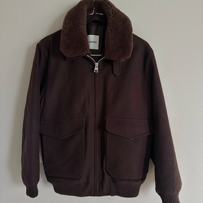 Sandro Men's Brown Faux-shearling Trim Aviator Jacket