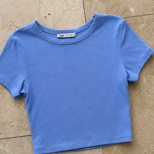 Zara Cropped T-Shirt Azul