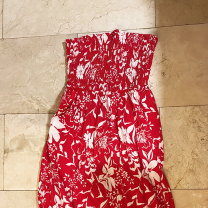 Old Navy Vestido Floral Rojo Strapless