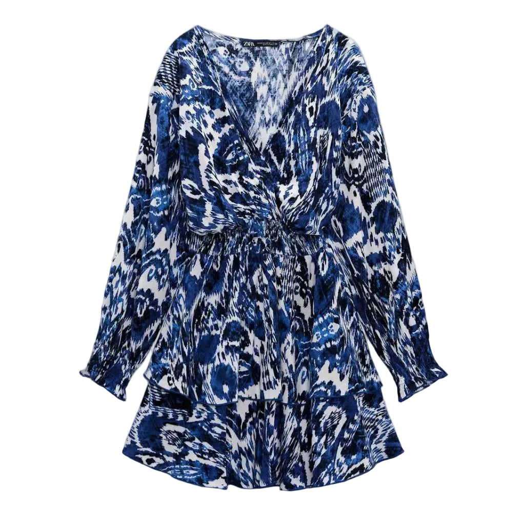 Zara Vestido Patrón Azul (M)
