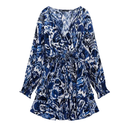 Zara Vestido Patrón Azul (M)