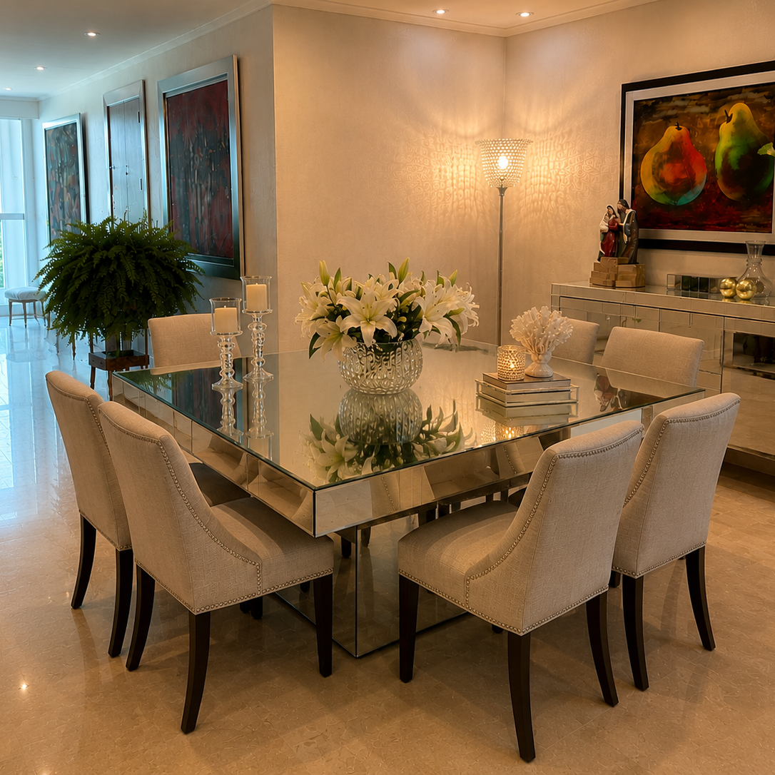 Mesa de Comedor Cuadrada Tipo Espejo (8 plazas)