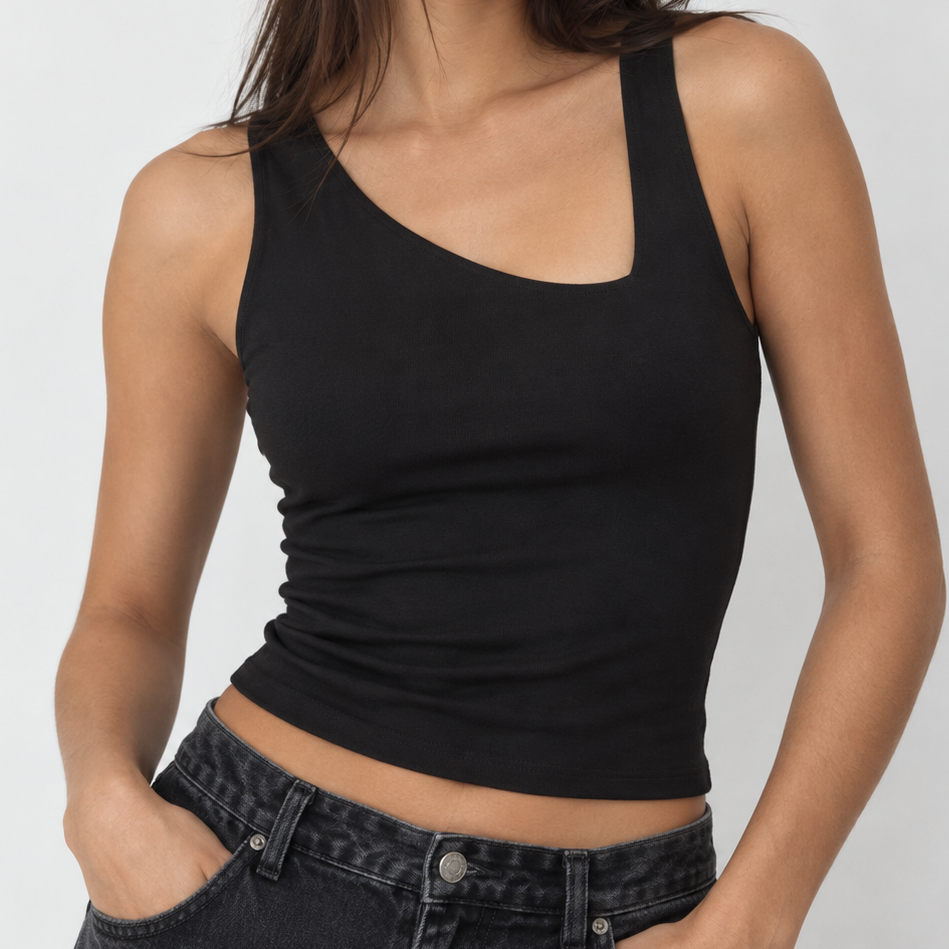 Zara Top Negro Asimetrico (M)