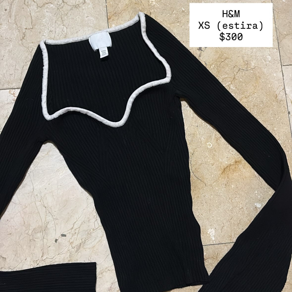 H&M Top Negro Manga Larga