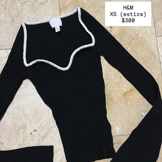 H&M Top Negro Manga Larga