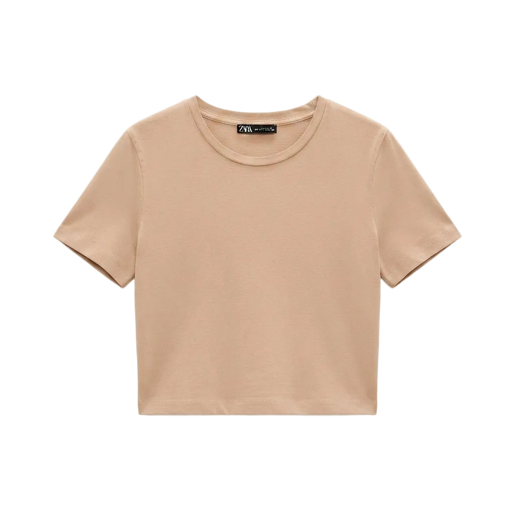 Zara Cropped T-Shirt Beige