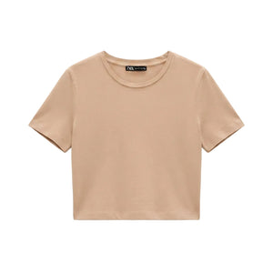 Zara Cropped T-Shirt Beige