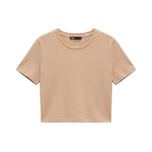 Zara Cropped T-Shirt Beige