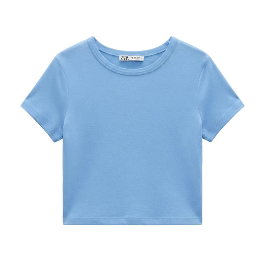 Zara Cropped T-Shirt Azul