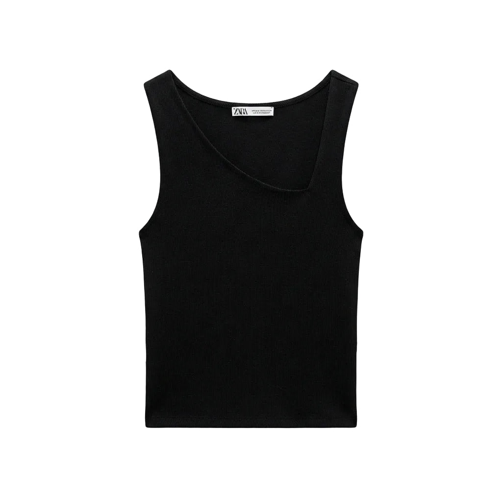 Zara Top Negro Asimetrico (M)