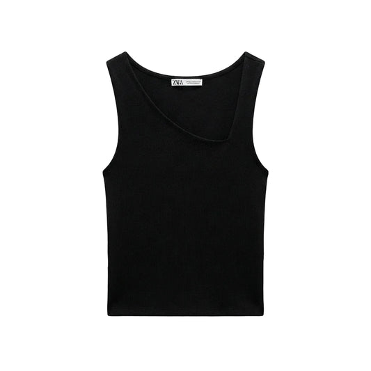 Zara Top Negro Asimetrico (M)