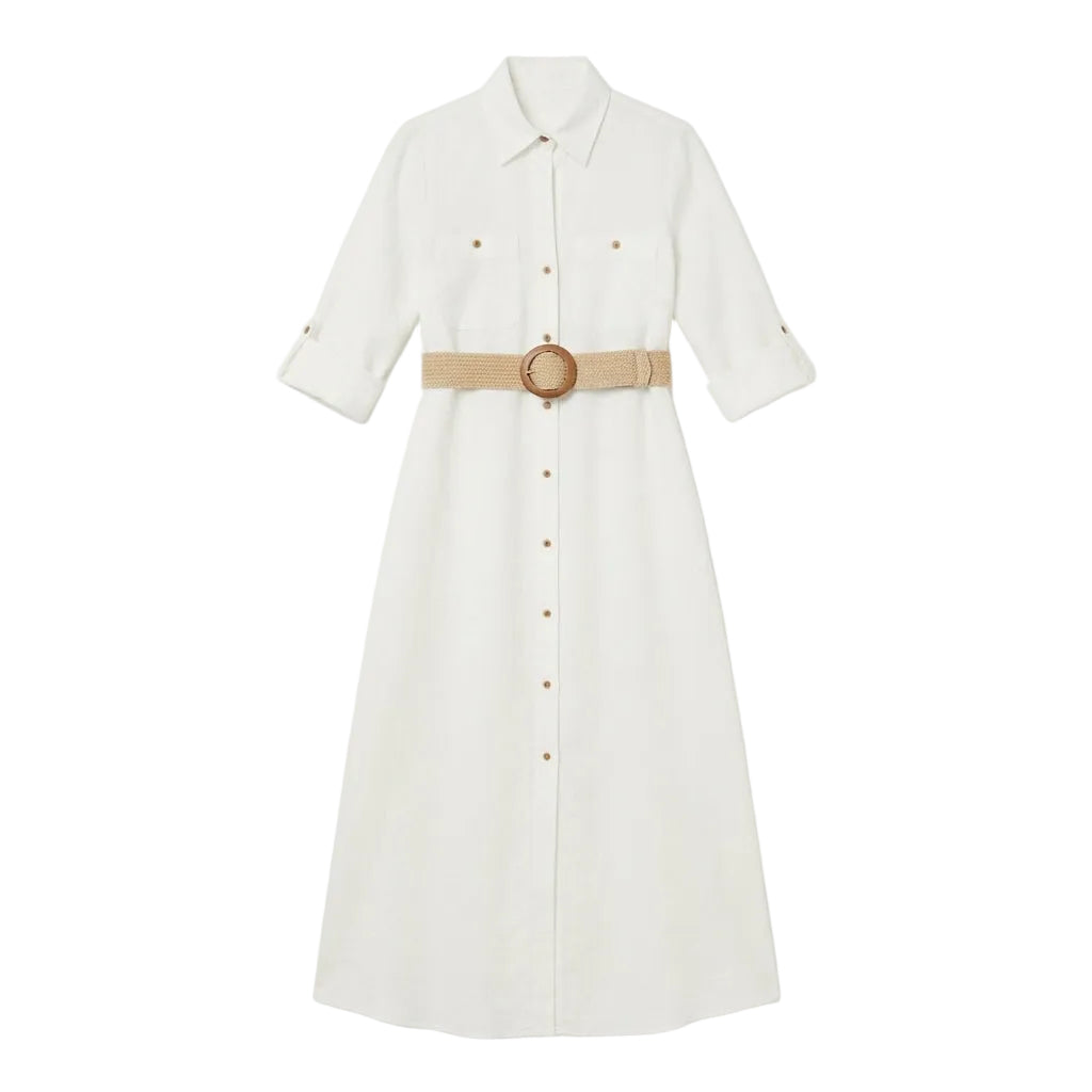 Zara Vestido Blanco con Cinturón