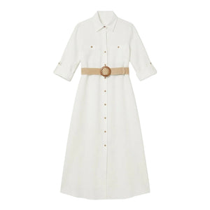 Zara Vestido Blanco con Cinturón