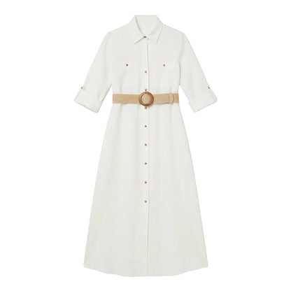 Zara Vestido Blanco con Cinturón