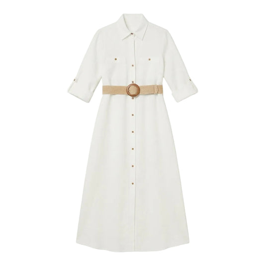 Zara Vestido Blanco con Cinturón