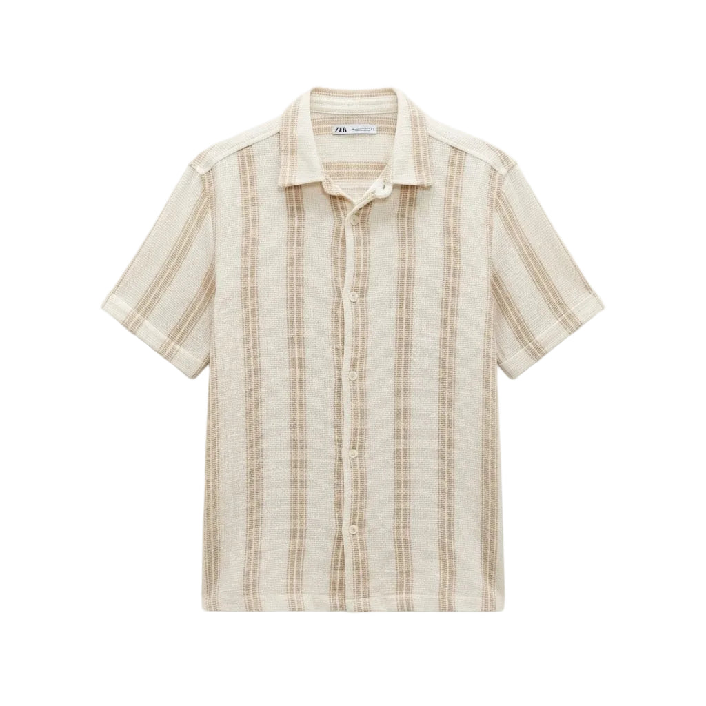 Zara Camisa Tejida de Rayas Beige & Blanco (M)