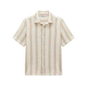 Zara Camisa Tejida de Rayas Beige & Blanco (M)