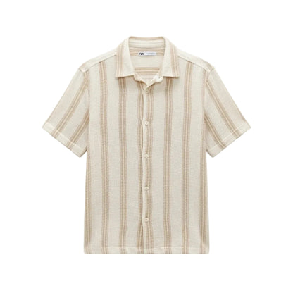 Zara Camisa Tejida de Rayas Beige & Blanco (M)