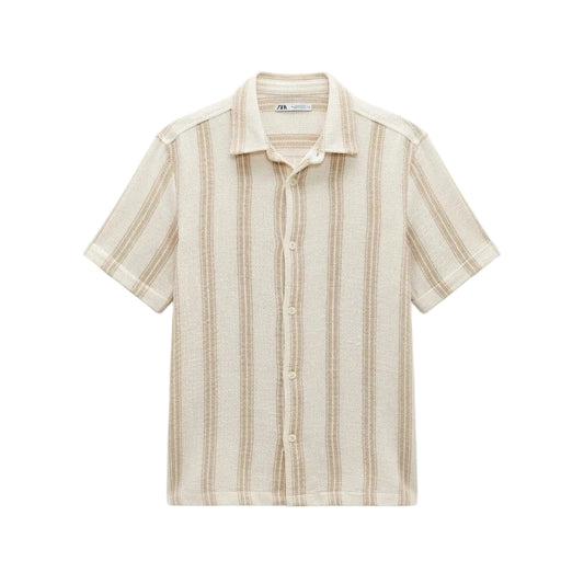 Zara Camisa Tejida de Rayas Beige & Blanco (M)