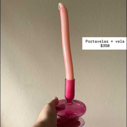 Porta-velas y Vela Rosada