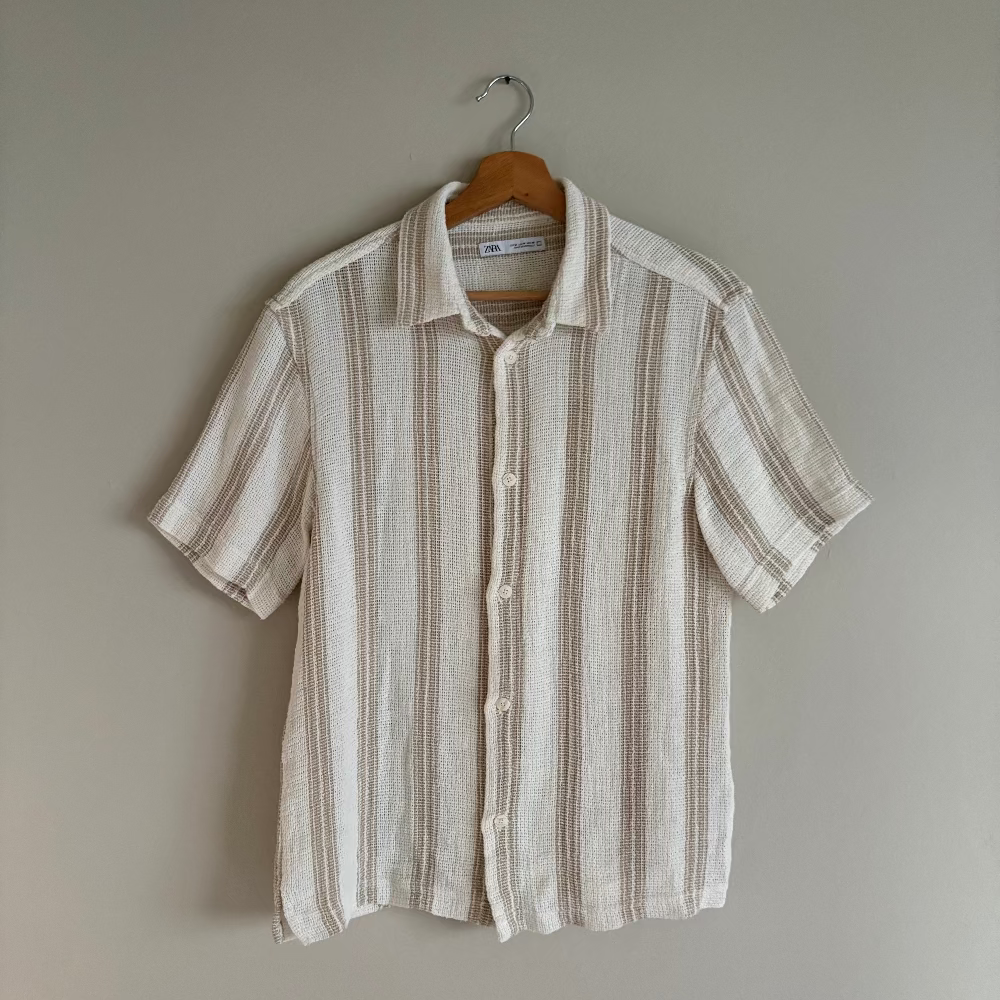 Zara Camisa Tejida de Rayas Beige & Blanco (M)