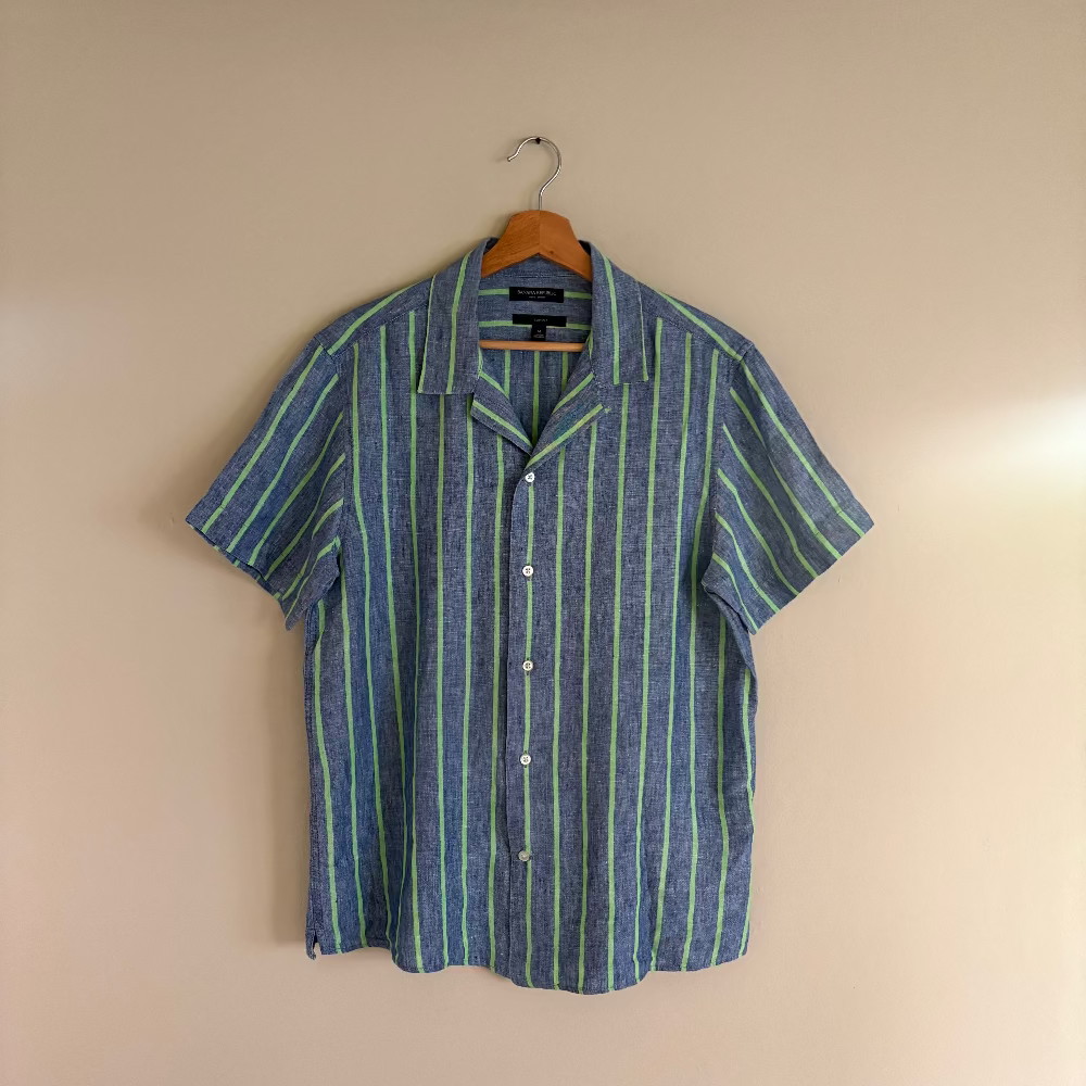 Banana Republic Camisa Lino Verde Azul (M)