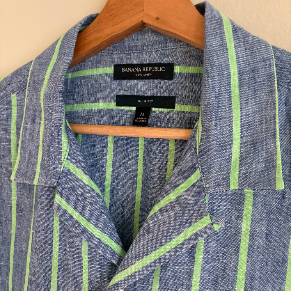 Banana Republic Camisa Lino Verde Azul (M)