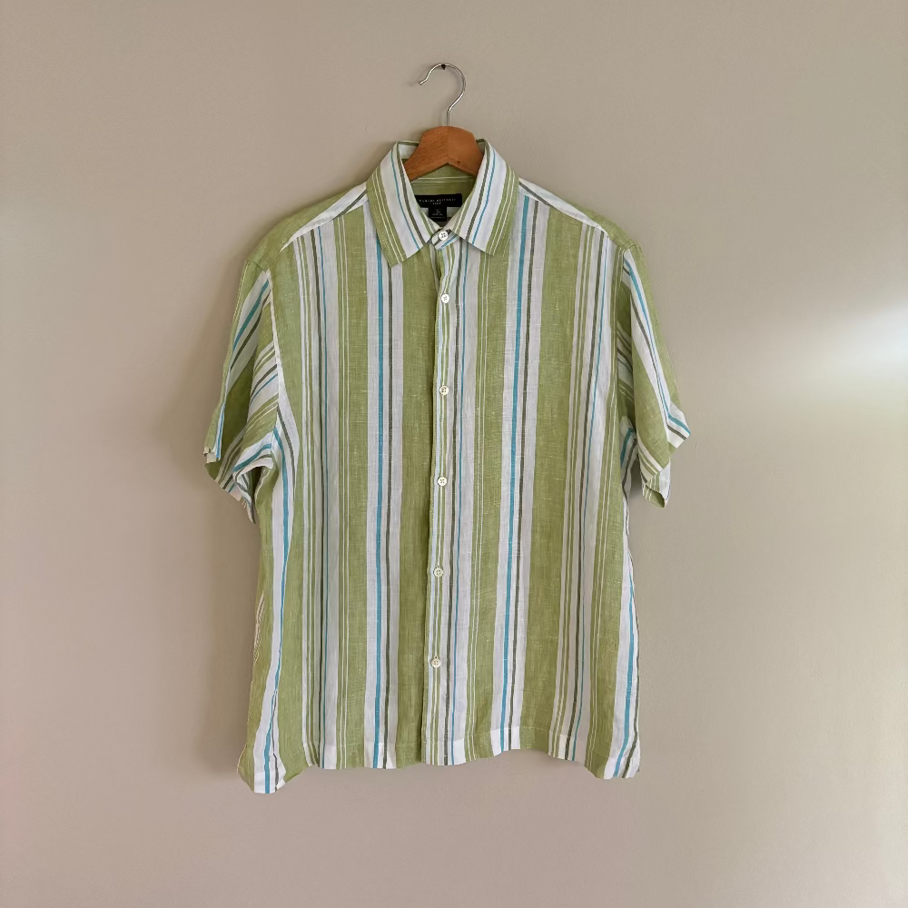 Banana Republic Camisa Lino Verde Azul Blanco (S)