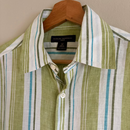Banana Republic Camisa Lino Verde Azul Blanco (S)