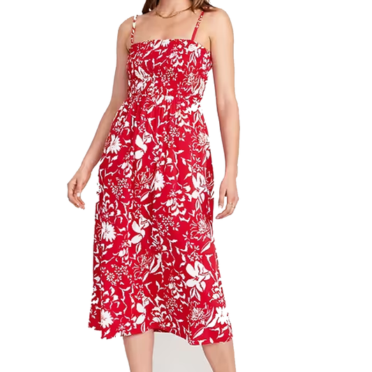 Old Navy Vestido Floral Rojo Strapless