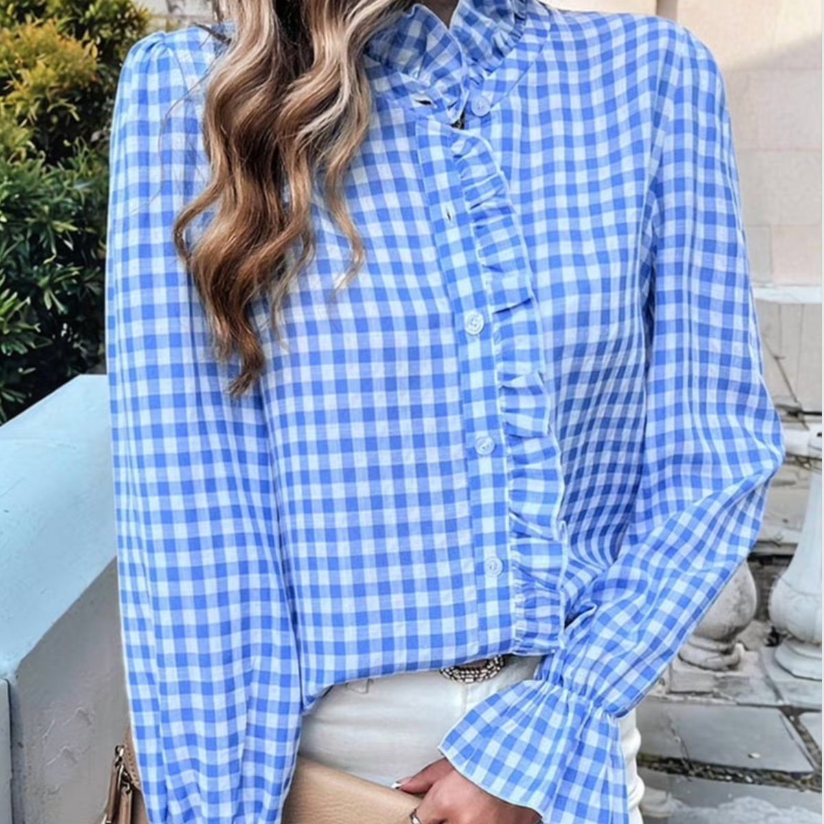 SHEIN Blusa de Cuadros Azul Blanco