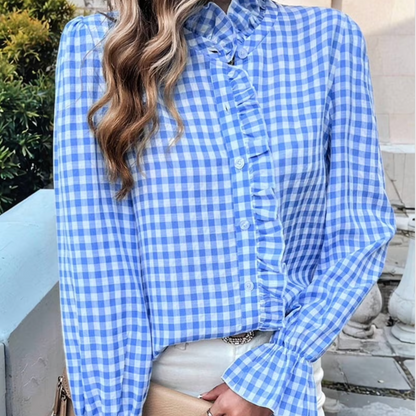 SHEIN Blusa de Cuadros Azul Blanco