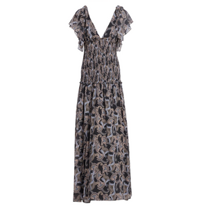 Cinq À Sept Kris Paisley Print Smocked Chiffon Maxi Dress