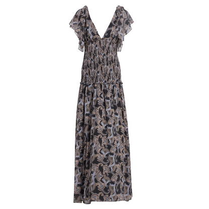 Cinq À Sept Kris Paisley Print Smocked Chiffon Maxi Dress