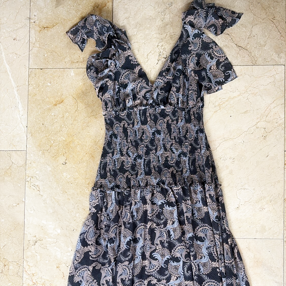Cinq À Sept Kris Paisley Print Smocked Chiffon Maxi Dress