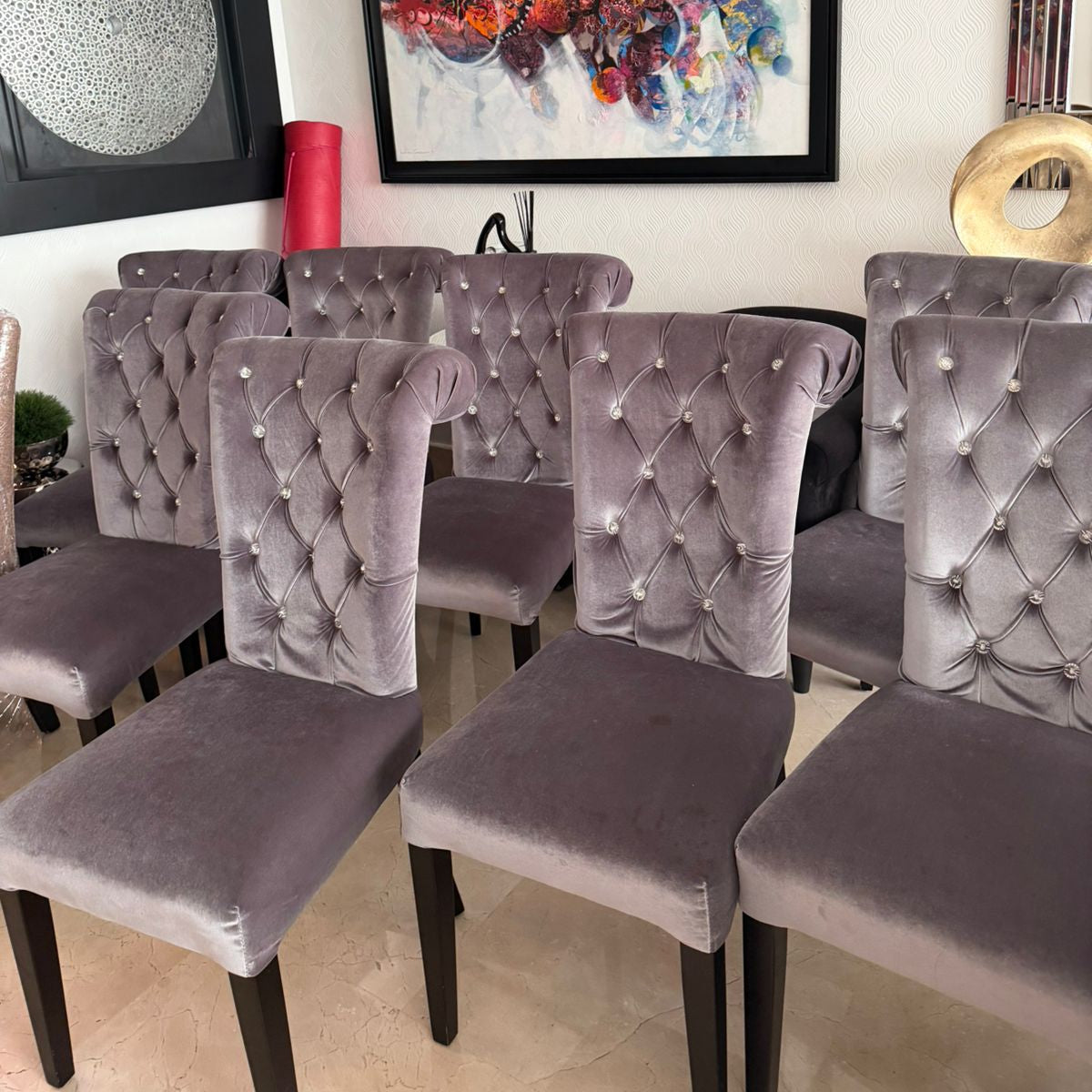 Sillas de Comedor Terciopelo/Diamantes (8)