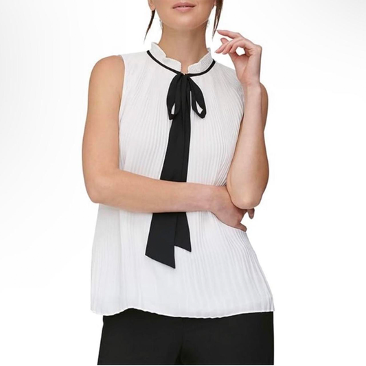DKNY Blusa Blanca con Lazo