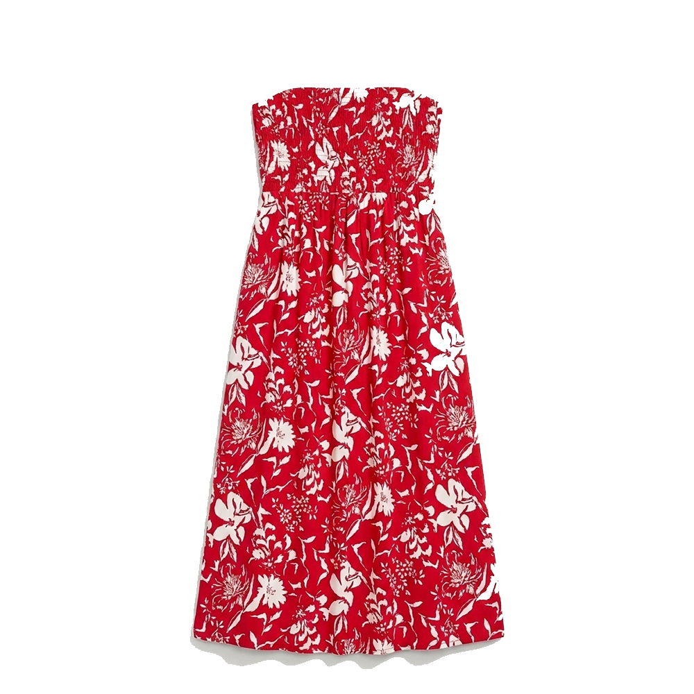 Old Navy Vestido Floral Rojo Strapless