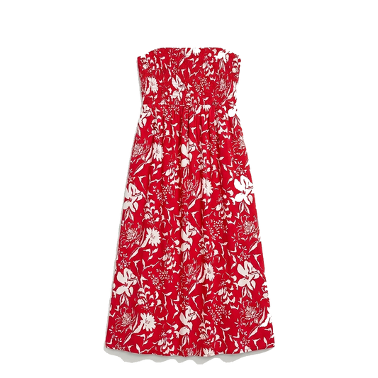 Old Navy Vestido Floral Rojo Strapless