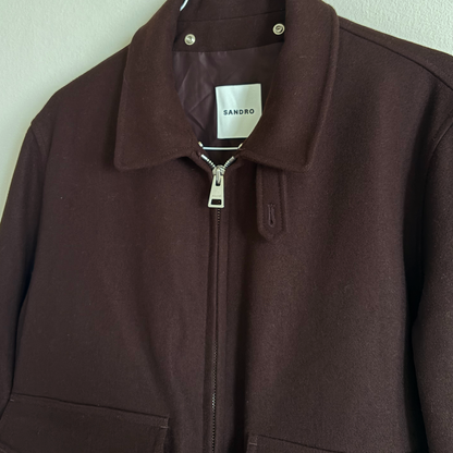 Sandro Men's Brown Faux-shearling Trim Aviator Jacket