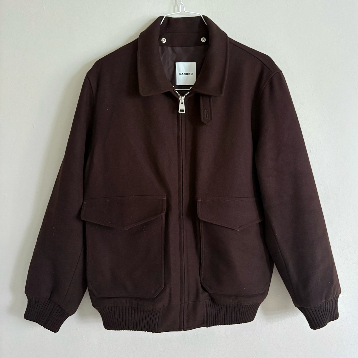 Sandro Men's Brown Faux-shearling Trim Aviator Jacket