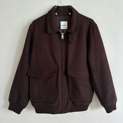 Sandro Men's Brown Faux-shearling Trim Aviator Jacket