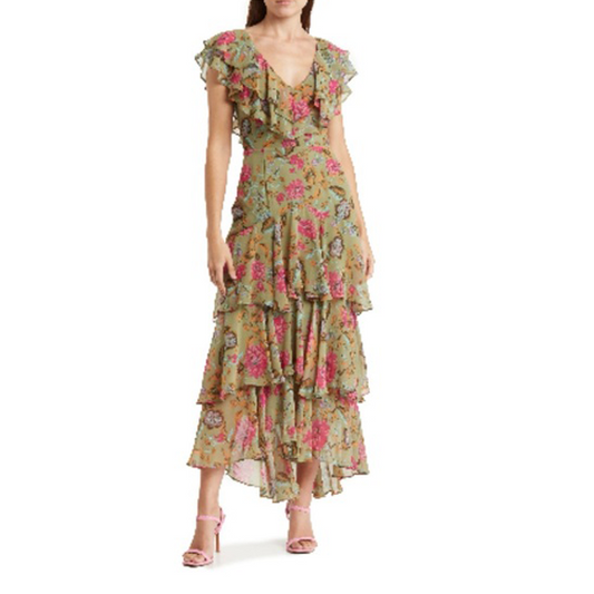 Wayf Floral Tiered Ruffle Dress